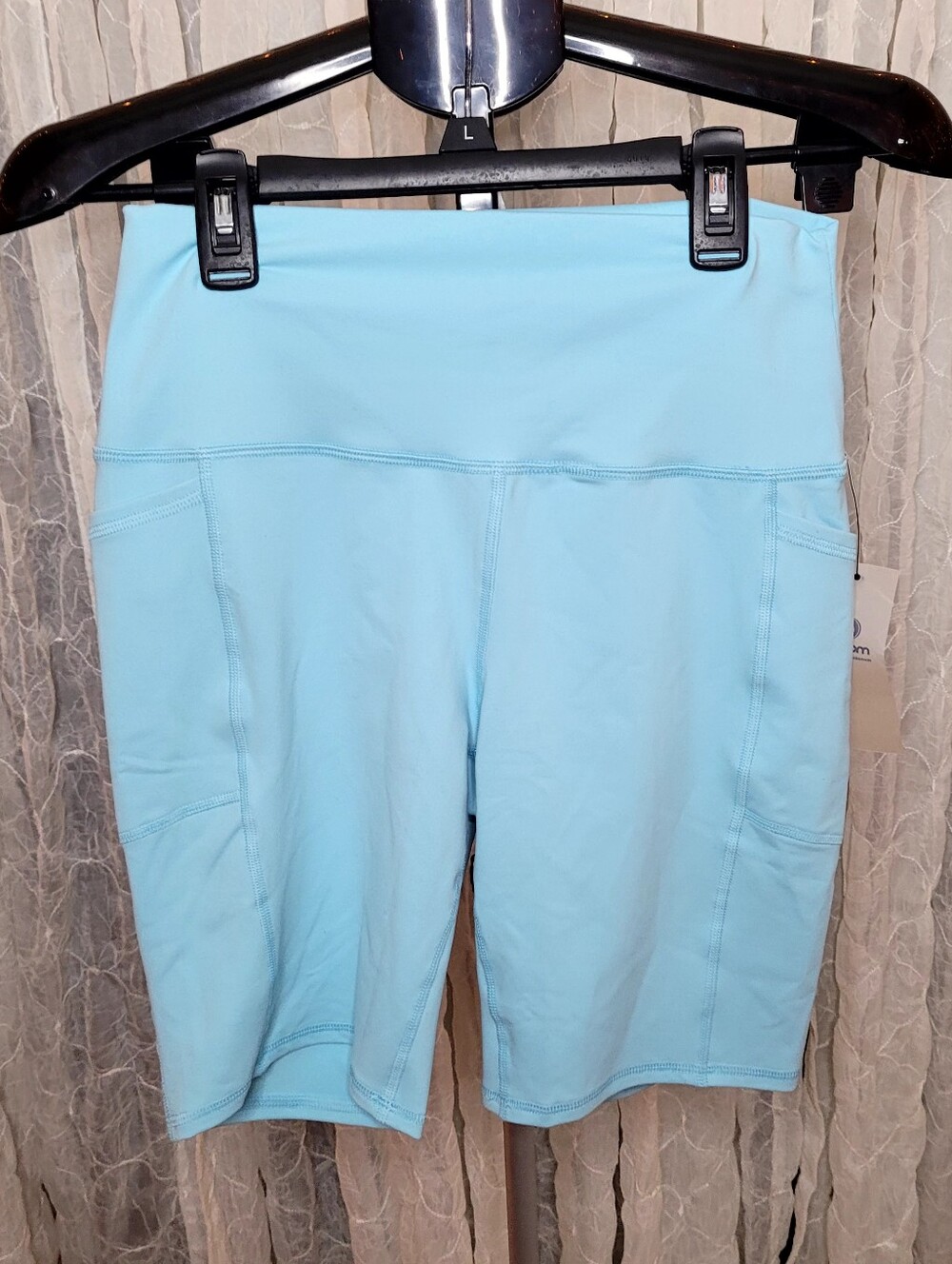 Mono B Light Blue High-Rise Bike Shorts with Side Pockets